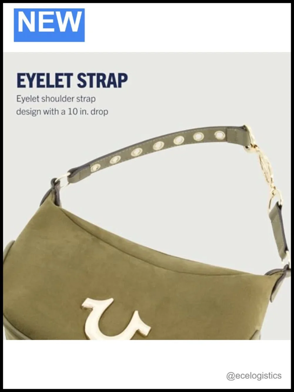 Women's Hobo Handbag with Eyelet Strap Faux Leather Purse with Gold Hardware